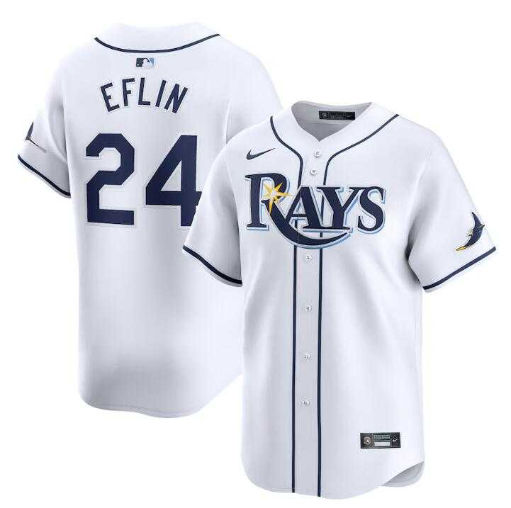 Men%27s Tampa Bay Rays #24 Zach Eflin White Home Limited Stitched Baseball Jersey Dzhi